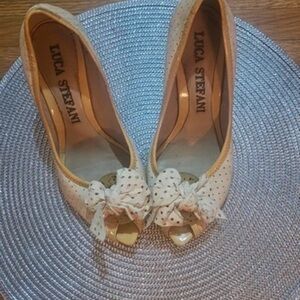 White Peep-Toe Heels with Bow